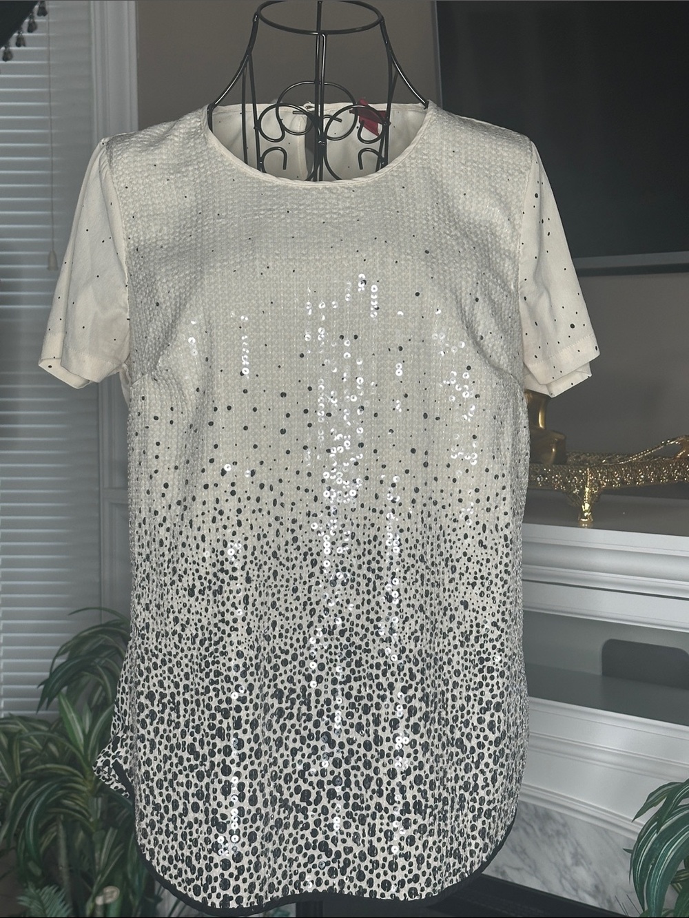 Merona Ivory Sequin Ombre Short Sleeve Blouse